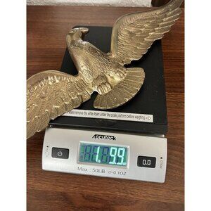 Vintage Large Wall Hanging Solid Brass Flying Eagle Plaque 18” Long Patriotic